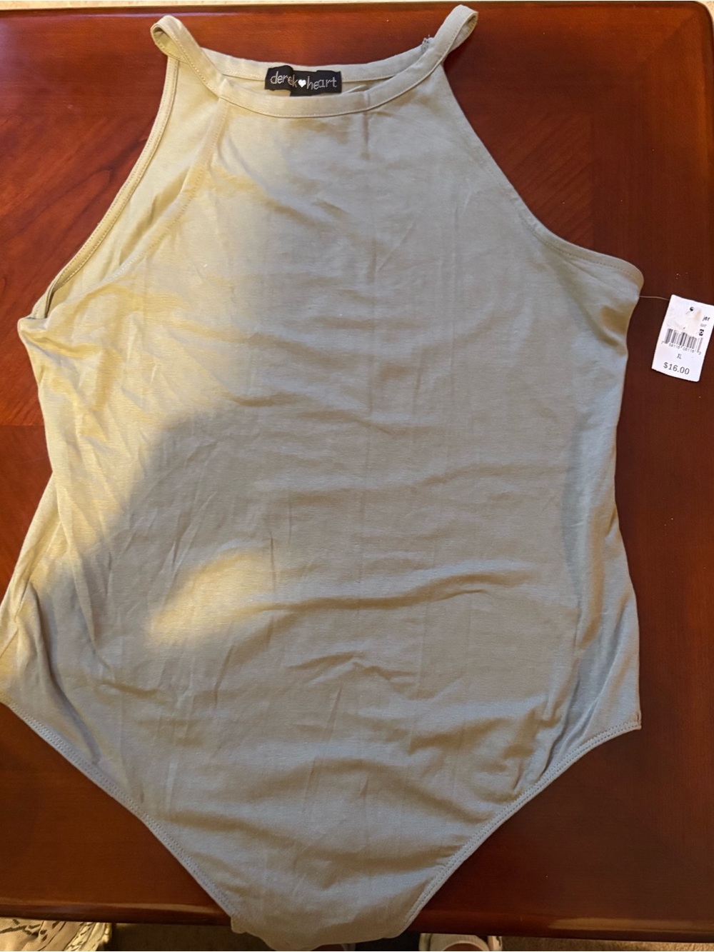 Derek Heart Light Sage High-Neck Sleeveless Bodysuit